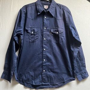 Levi’s Western Pearl Snap Button Shirt Sample Garment Vintage Navy Size L